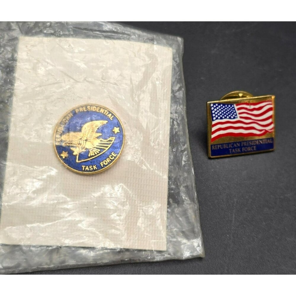 Republican Presidential Task Force Pins Gold & Enamel Eagle & USA Flag jj4201